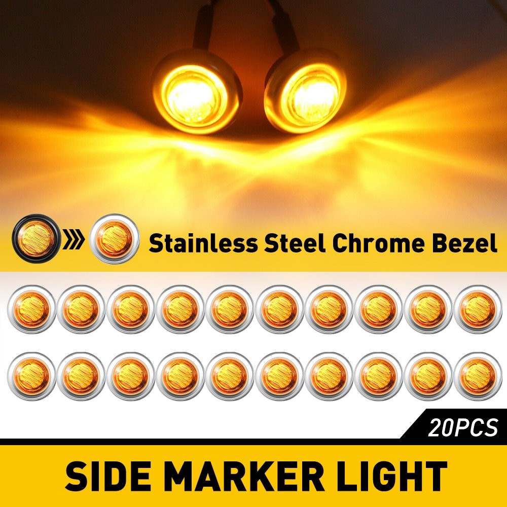 20X 3/4″ Car Truck Trailer Round Amber LED Side Light Marker With Stailness Base