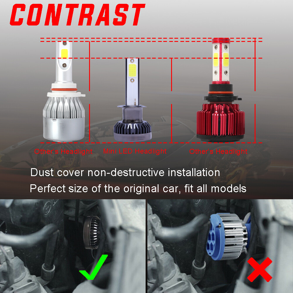 2x Mini H1 COB LED Headlight Bulb High Low Beams White Lamp 6000K 260000LM 1200W