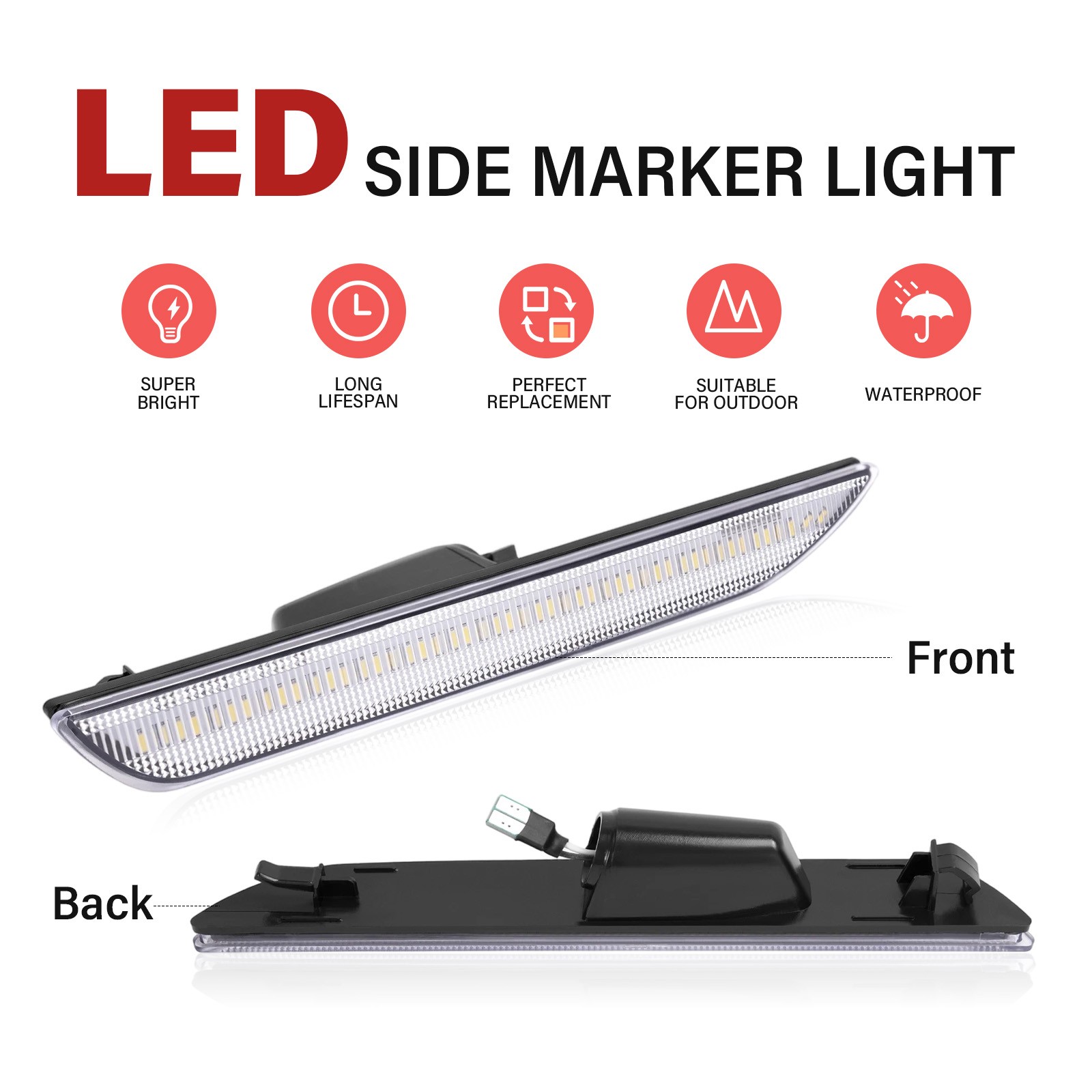 Rear Clear LED Side Marker Lights Bumper Lamps For Ford Mustang 2015-2023 LH&RH