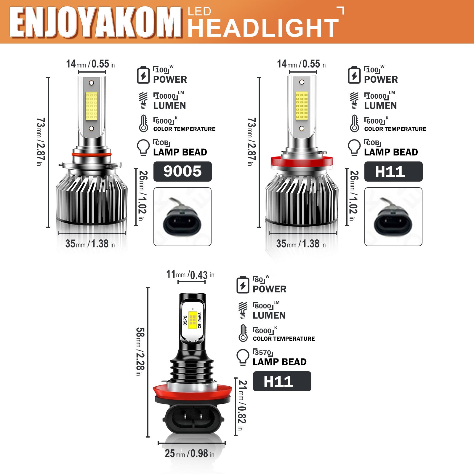 6x 9005 H11 H11 LED Headlight Combo High/Low Fog Beam For Honda Pilot 2006-2018