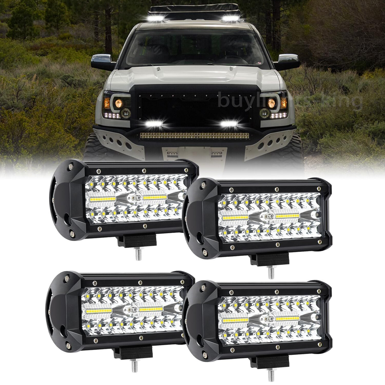 Tri Row 52 INCH +22 INCH LED Lights Bar +4x 18W Pods For Jeep Wrangler JK TJ YJ