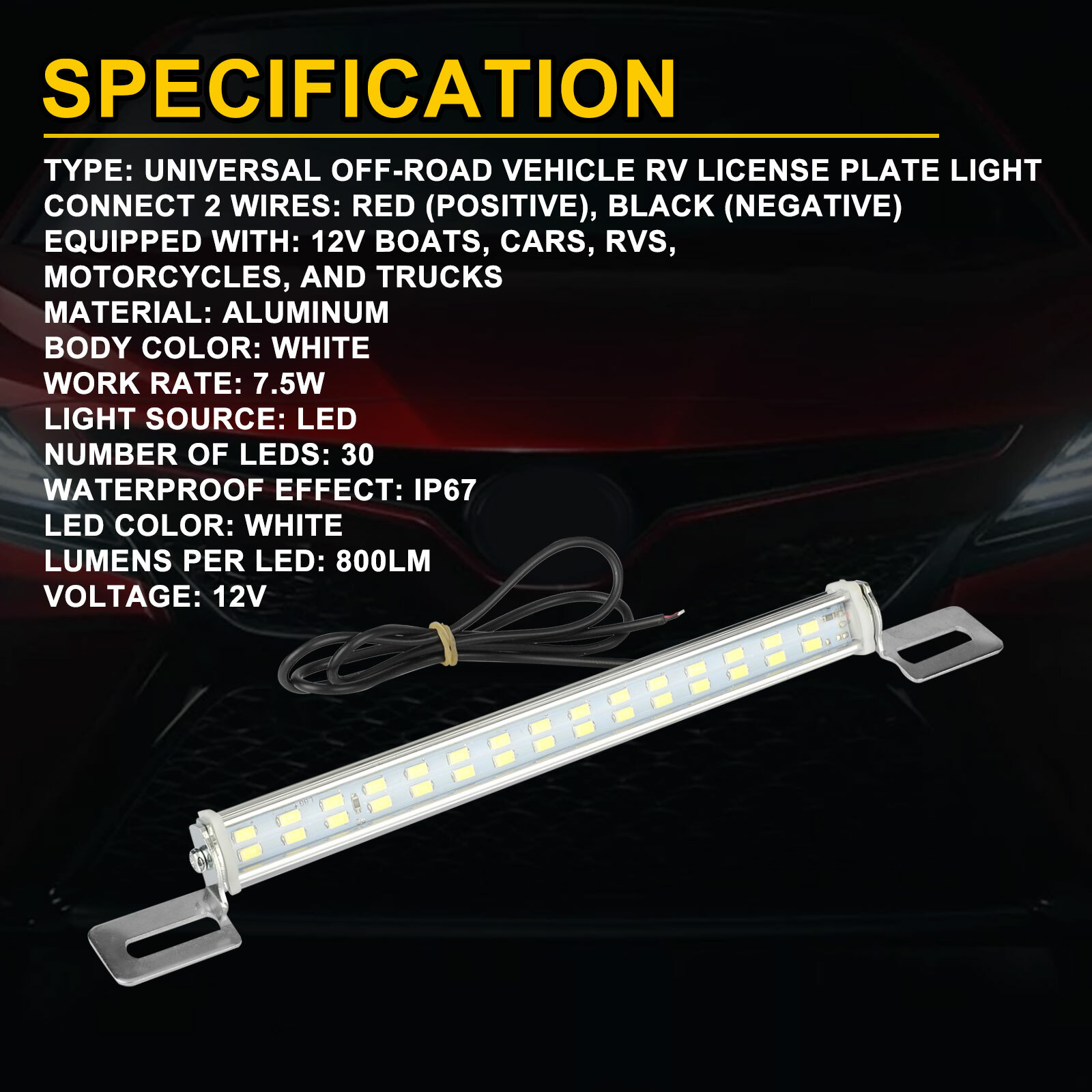 Universal License Plate LED Back Up Light Car SUV Truck RV 6000K Super White 12V