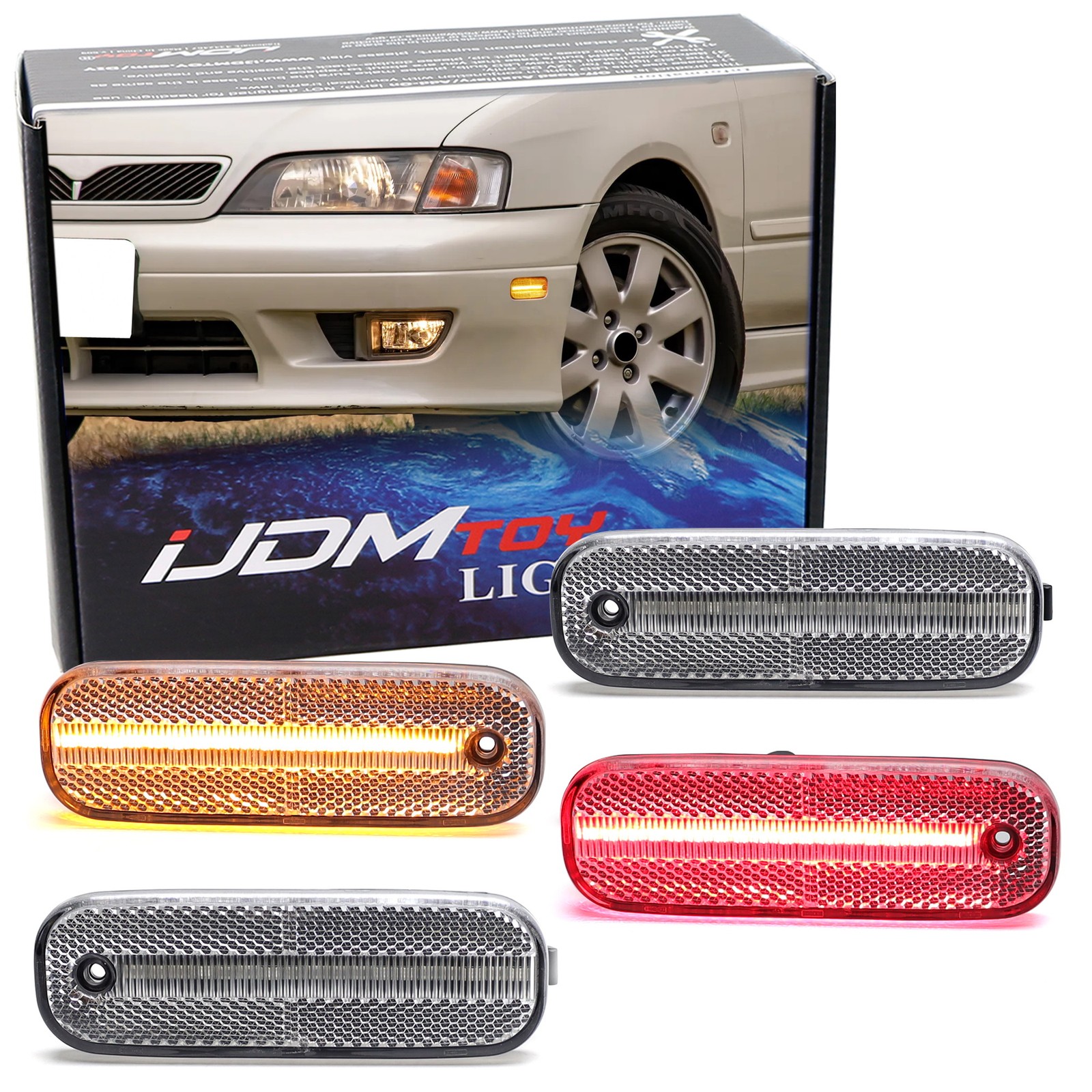 4pc Clear Lens Amber & Red Full LED Strip Side Marker Lights For Infiniti G20