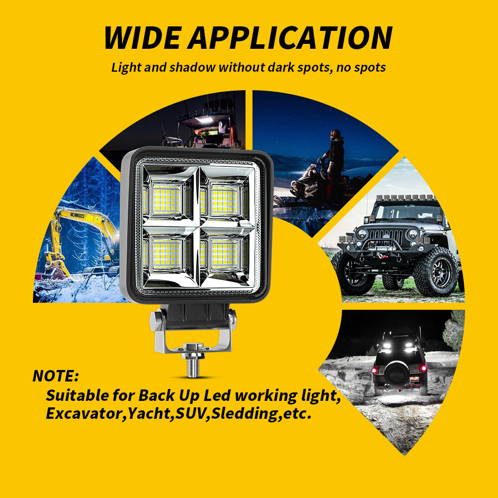 4Inch 48W Square LED Work Light 12V-24V Pods Flood Spot Lamp SUV Truck Off Road