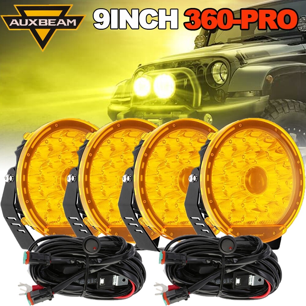 AUXBEAM 360-PRO 720W 9″INCH Round LED Work Light Bar w/Amber Covers For Jeep ATV