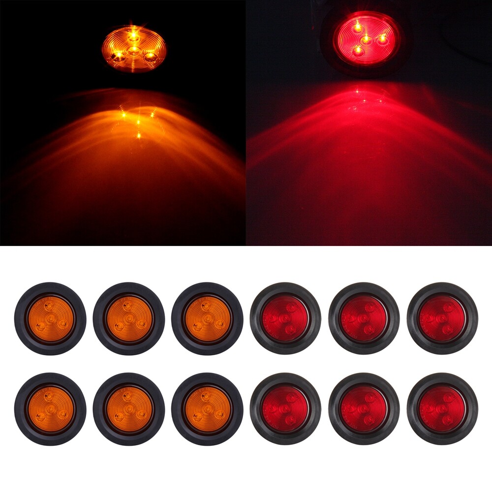 12X AMBER RED 2.5 INCH ROUND 4 LED LIGHT TRUCK TRAILER SIDE MARKER CLEARANCE