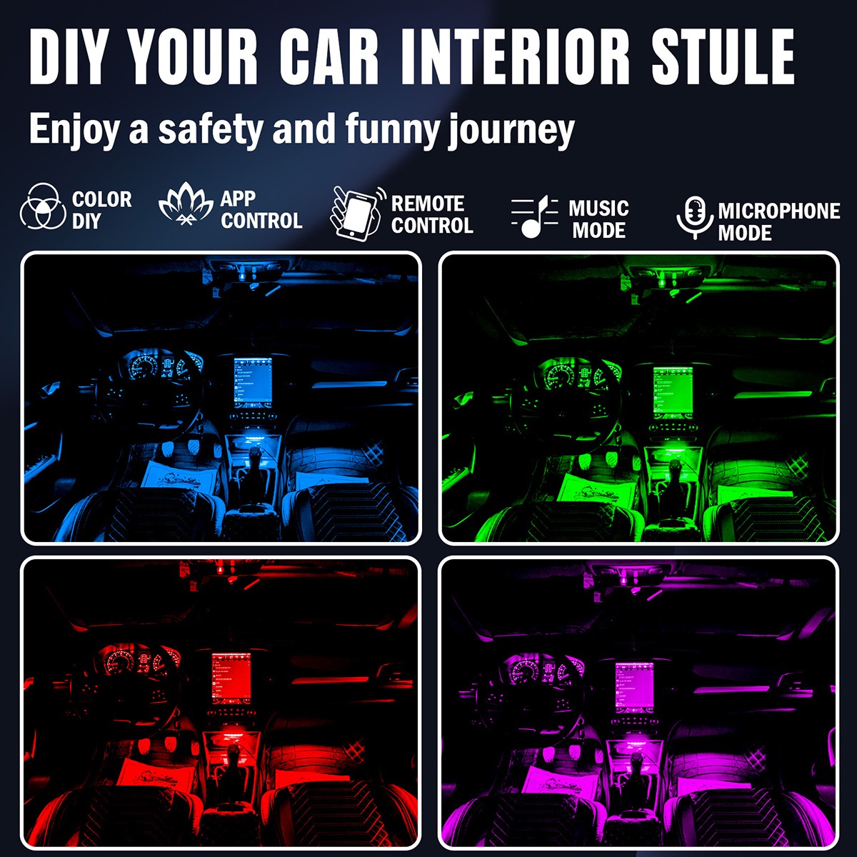 RGB LED Car Fiber Optic Interior Lamp Decor Ambient Light Strips App Control New