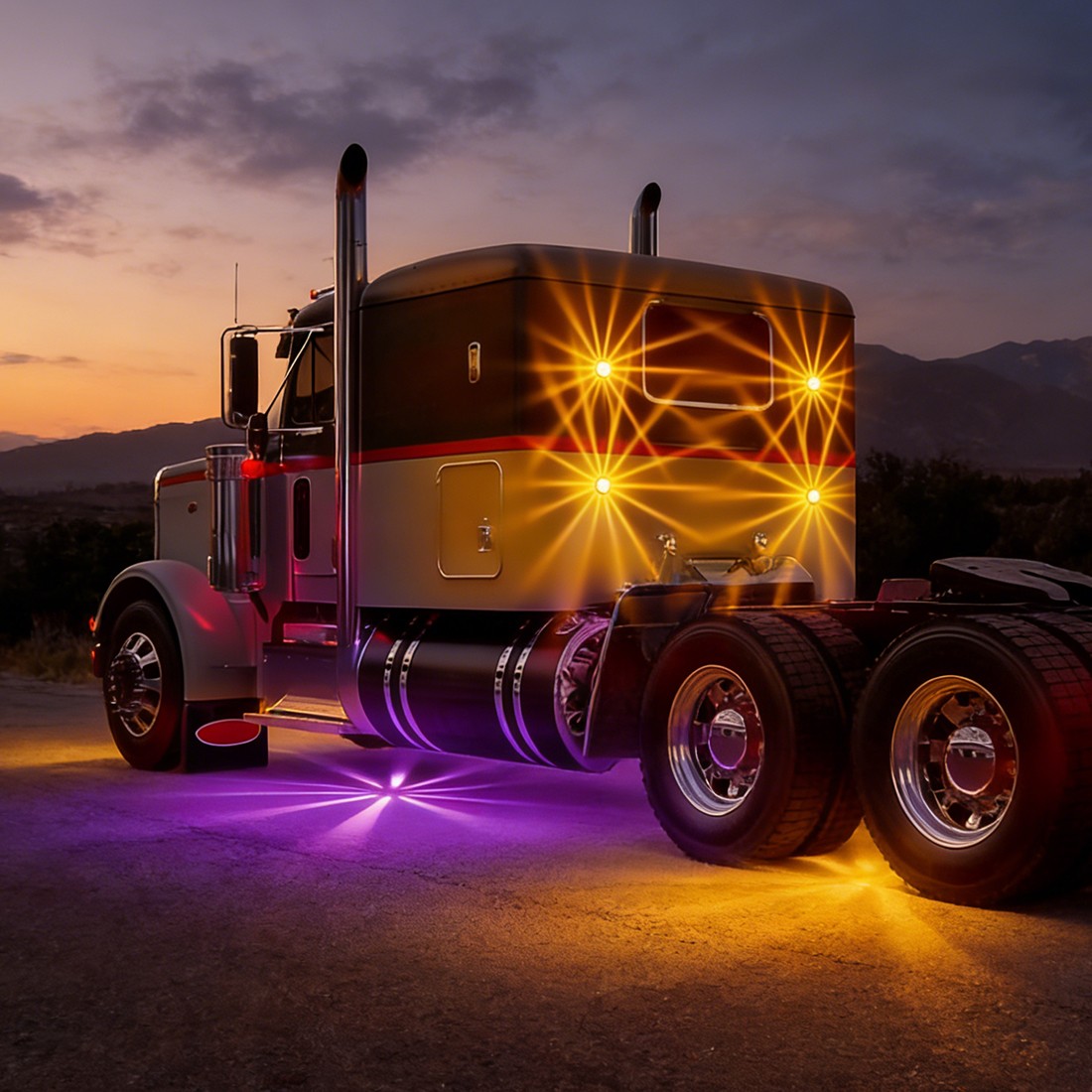 2x Amber Purple LED Watermelon Lights Trailer Truck Side Marker Light w/Brackets