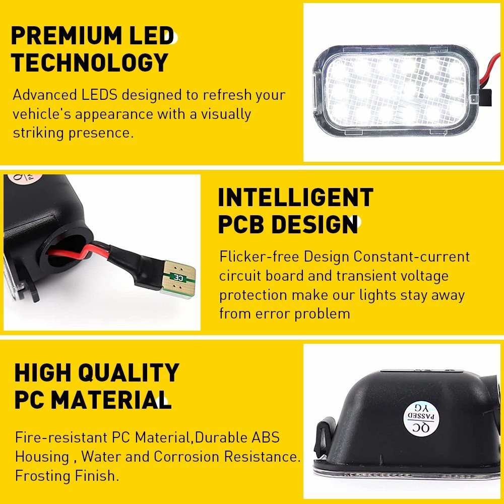 2pcs White Side Mirror 18-Led Puddle Light 6000K For Cadillac Escalade Chevy GMC