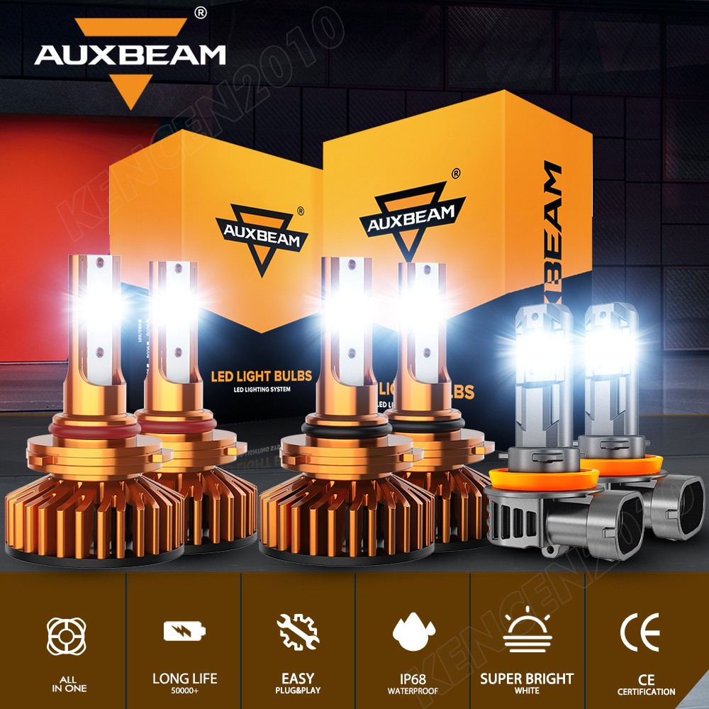 AUXBEAM 9005 High 9006 Low Beam LED Headlights H11 Fog Bulbs 6500K 3000K Yellow