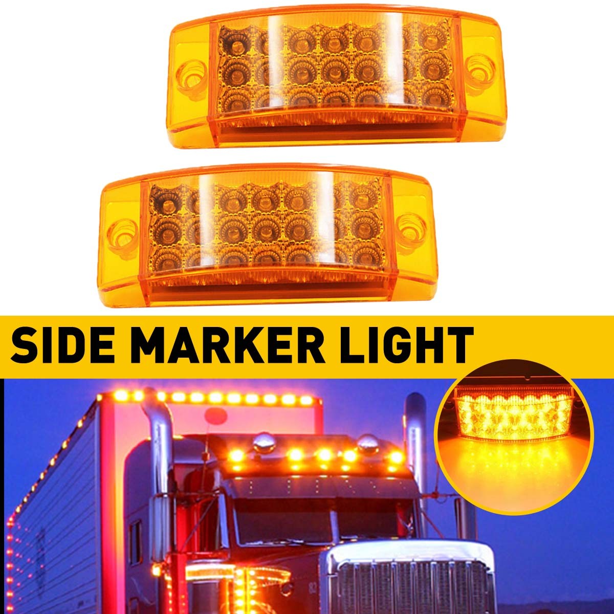 2x Amber LED 6″ 21 Side Lights Marker Clearance Turn Signal Lights Trailer Truck