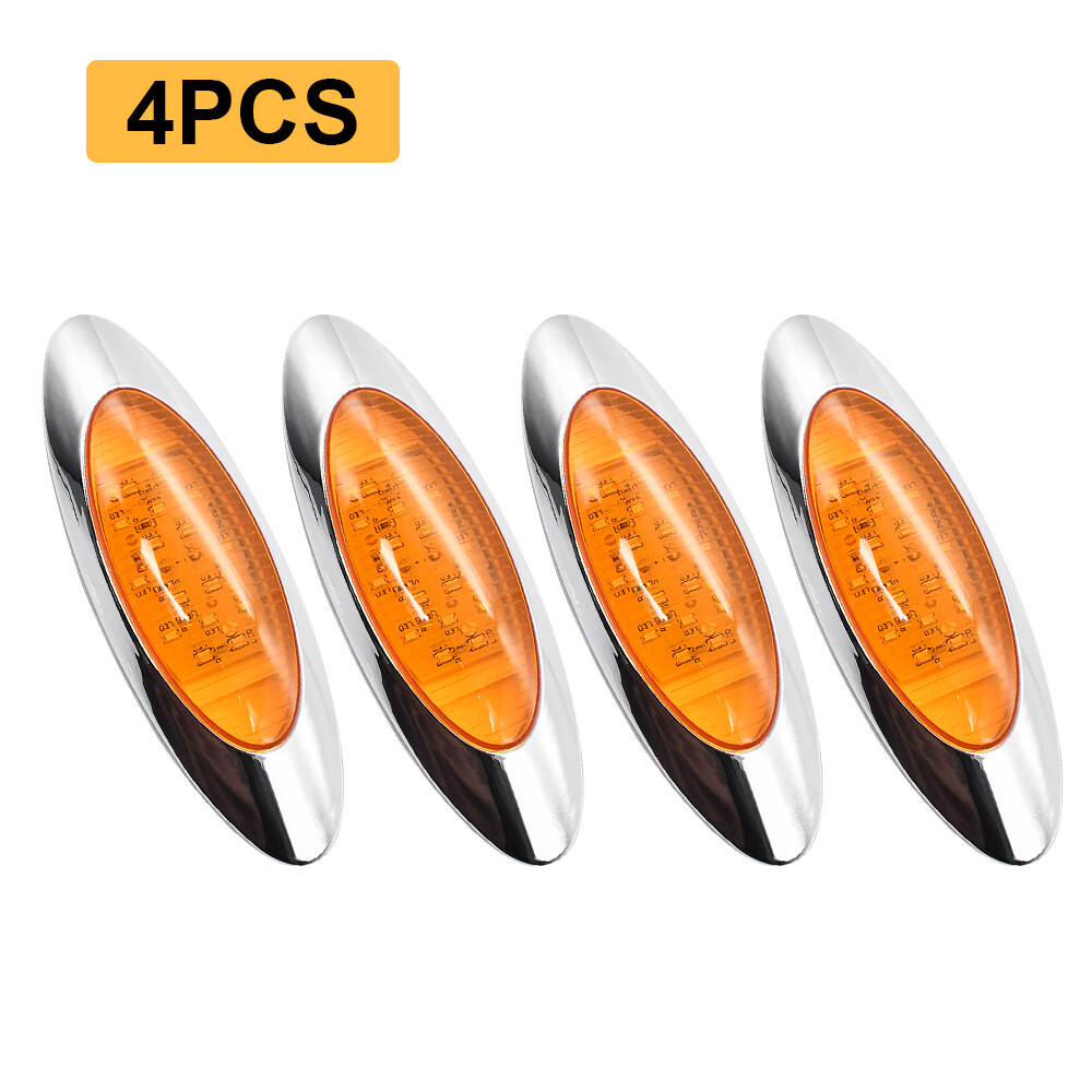 4PC 6.5″ Amber 16 LED Oval Side Marker Light Chrome Bezel Fit Peterbilt Trailer