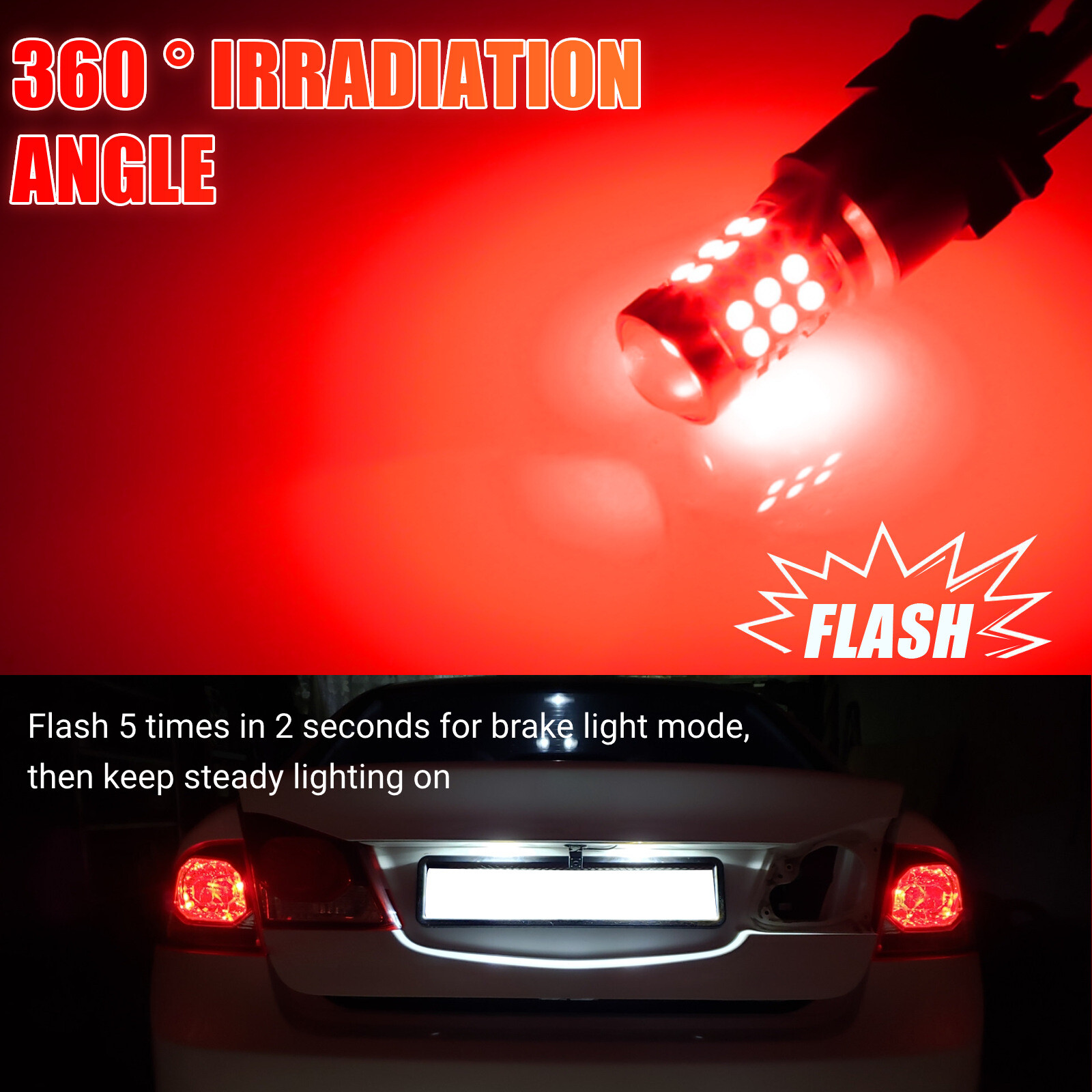 4x 3157 LED Red Strobe Flash Brake Stop Bulbs Tail Blinking Light Safety Warning