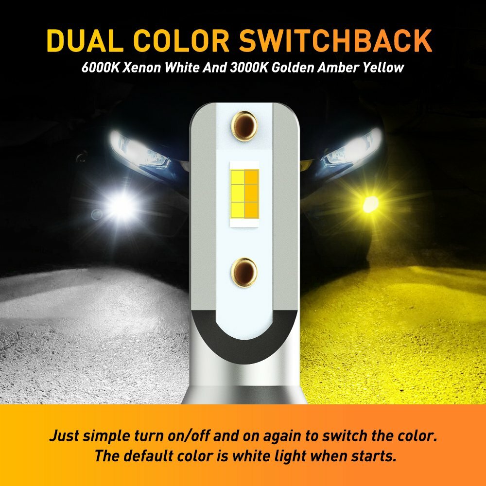 AUXITO H8 H11 Dual Color Switchback White Yellow LED DRL Fog Light Bulbs 4000LM