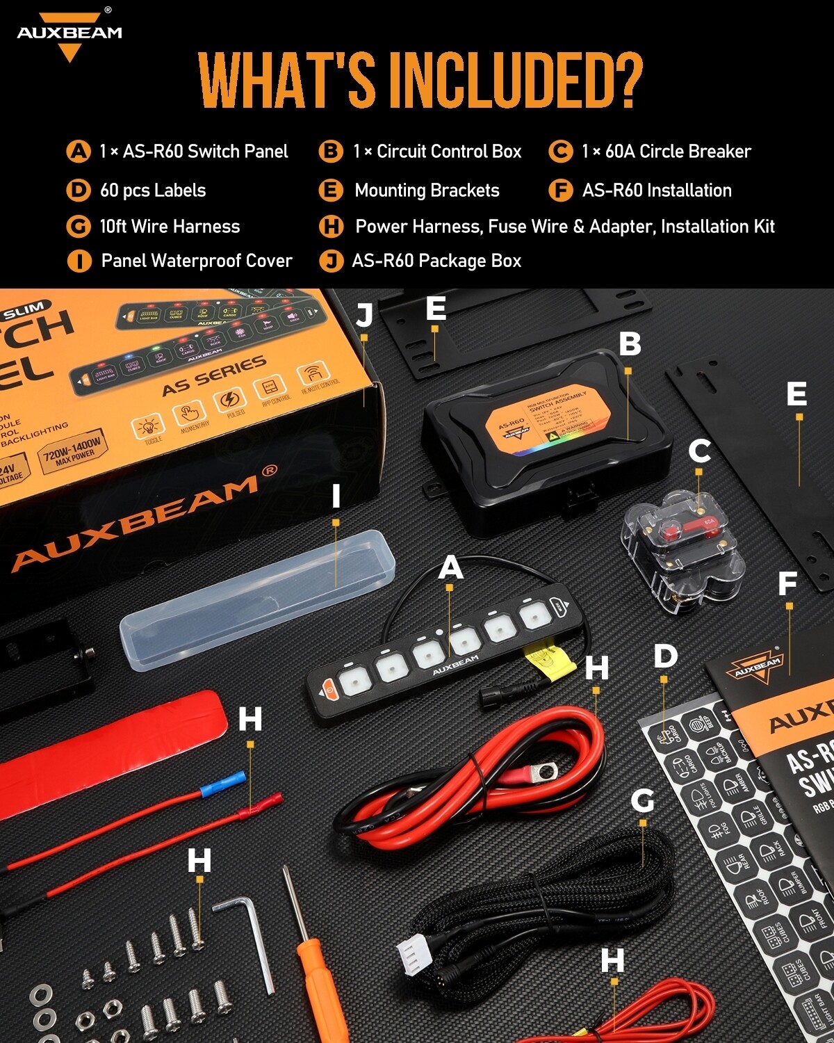 AUXBEAM 4/6 Gang RGB Slim Switch Panel Toggle LED Light Circuit Relay System Kit