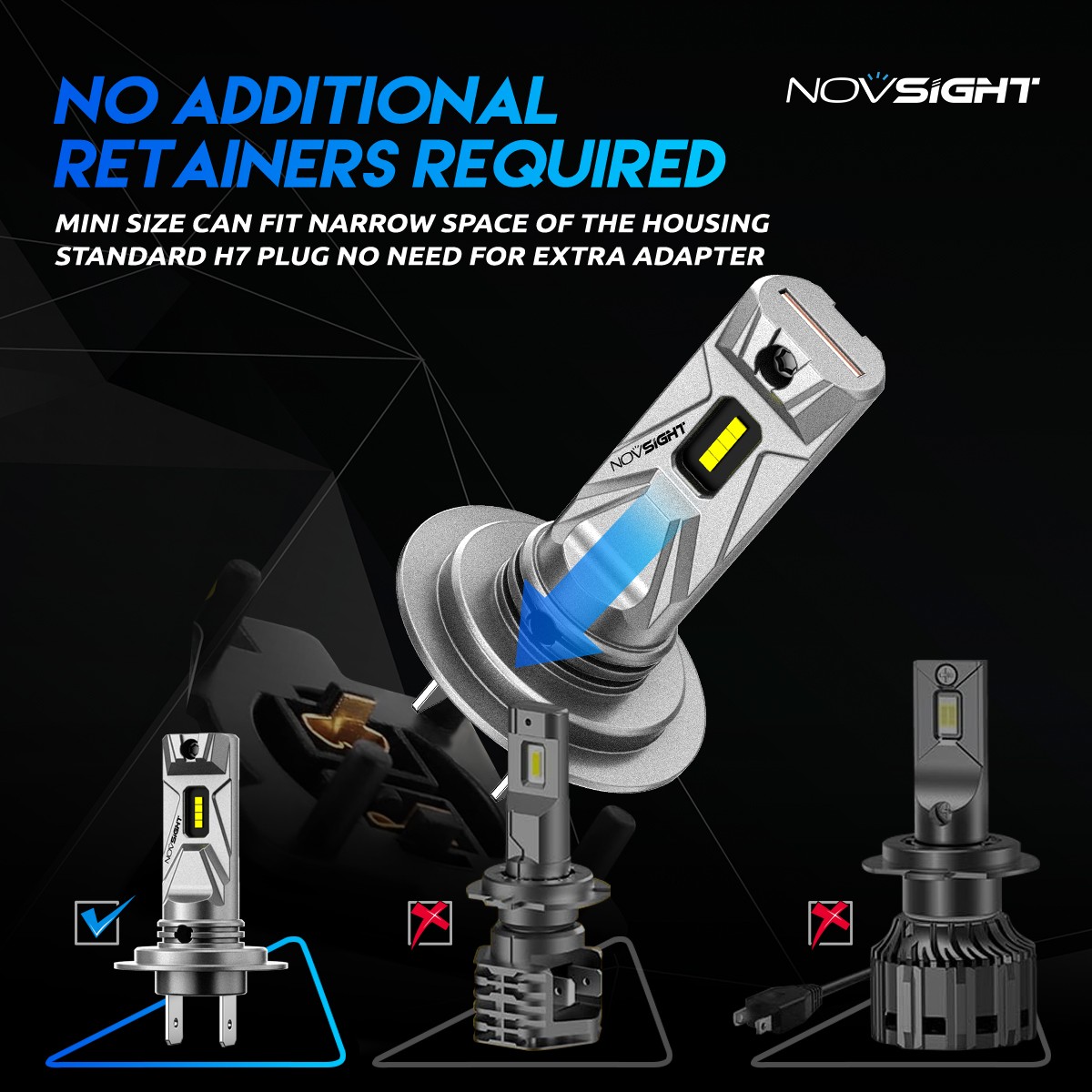 NOVSIGHT H7 LED Headlight Bulbs Kit Hi Lo Beam 1000LM Super Bright 6500K White