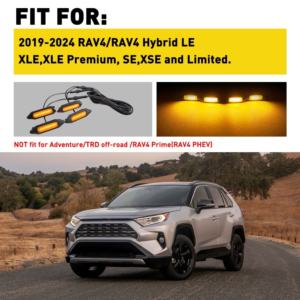 LED DRL Front Bumper Grille Center Grill Amber Light For 2019-2024 Toyota RAV4