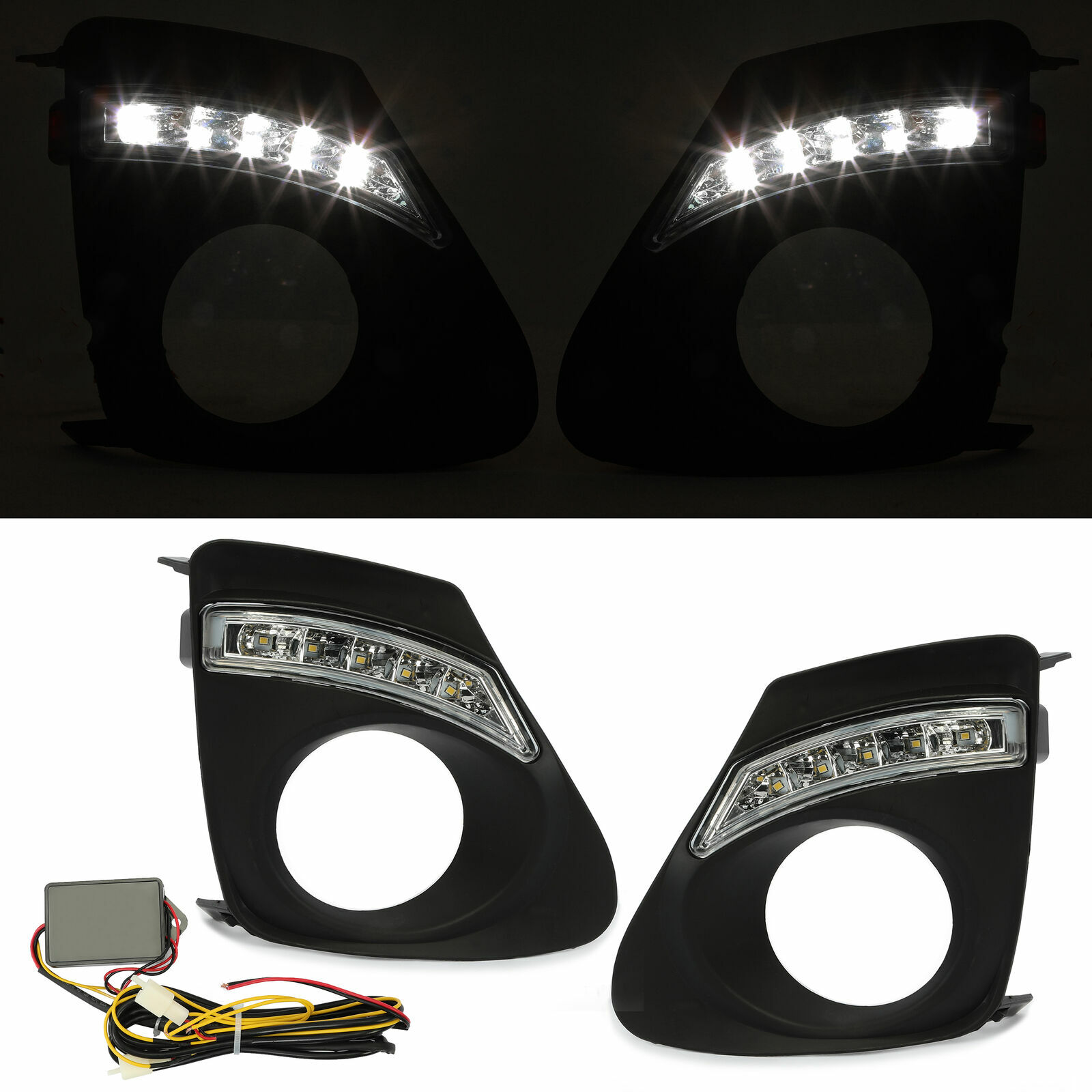 For Toyota Corolla 2011-2013 Front Bumper Fog Lights Lamps w/ LED DRL Bezel Set