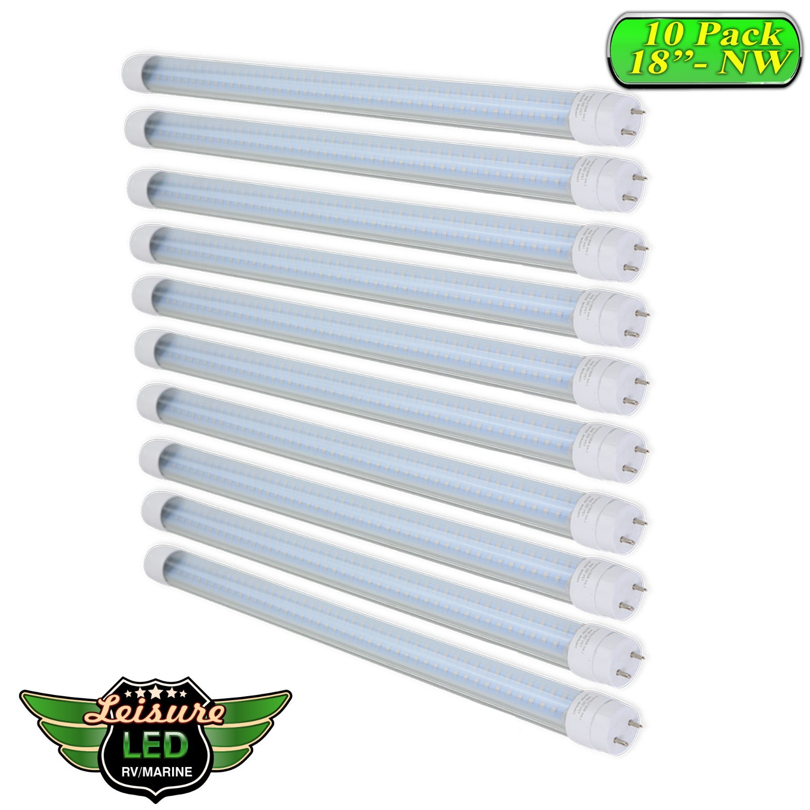 10PC 12V DC RV Marine F15T8 LED Tube Light 9W 18″(17-3/4″ pin to pin) NW 600 lm
