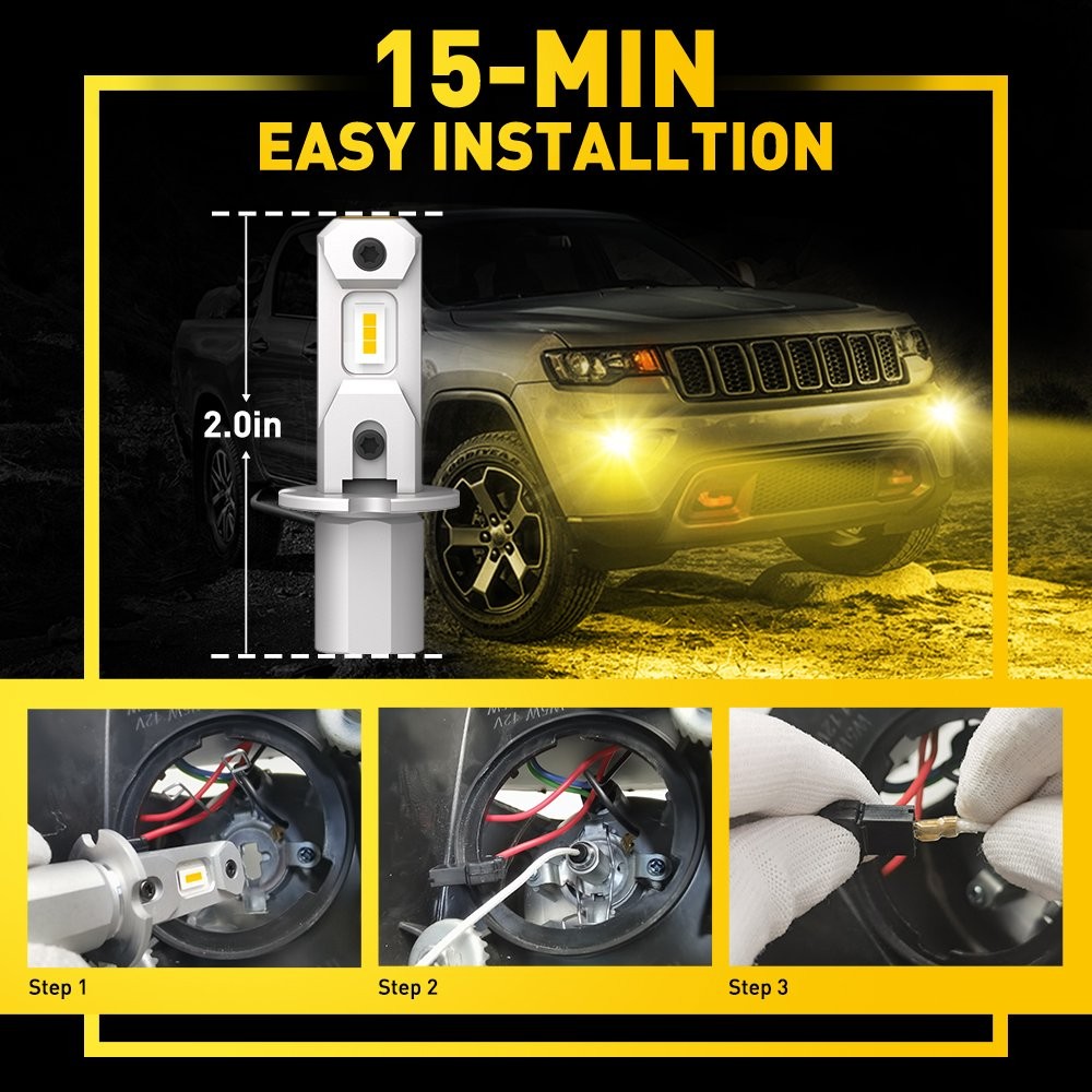 US H3 LED Fog/Driving Light New Bulbs Bright Yellow Bright Replacement 3000K