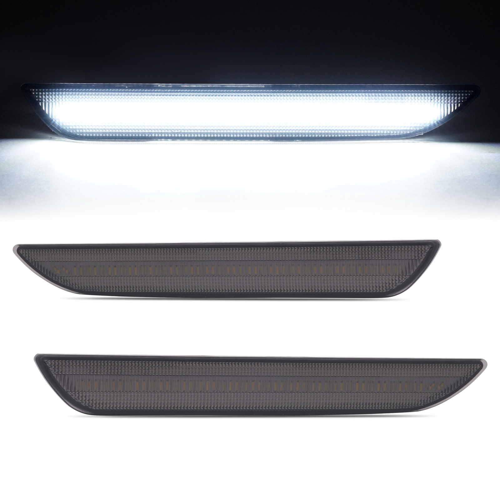 2PCS White LED Side Marker Lights Rear For Ford Mustang 2015-2023 Smoked Lens