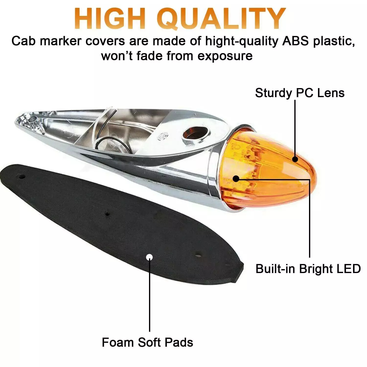 Amber Torpedo Cab Marker Lights 5Pcs Chrome LED Truck Roof Lights Top Clearance