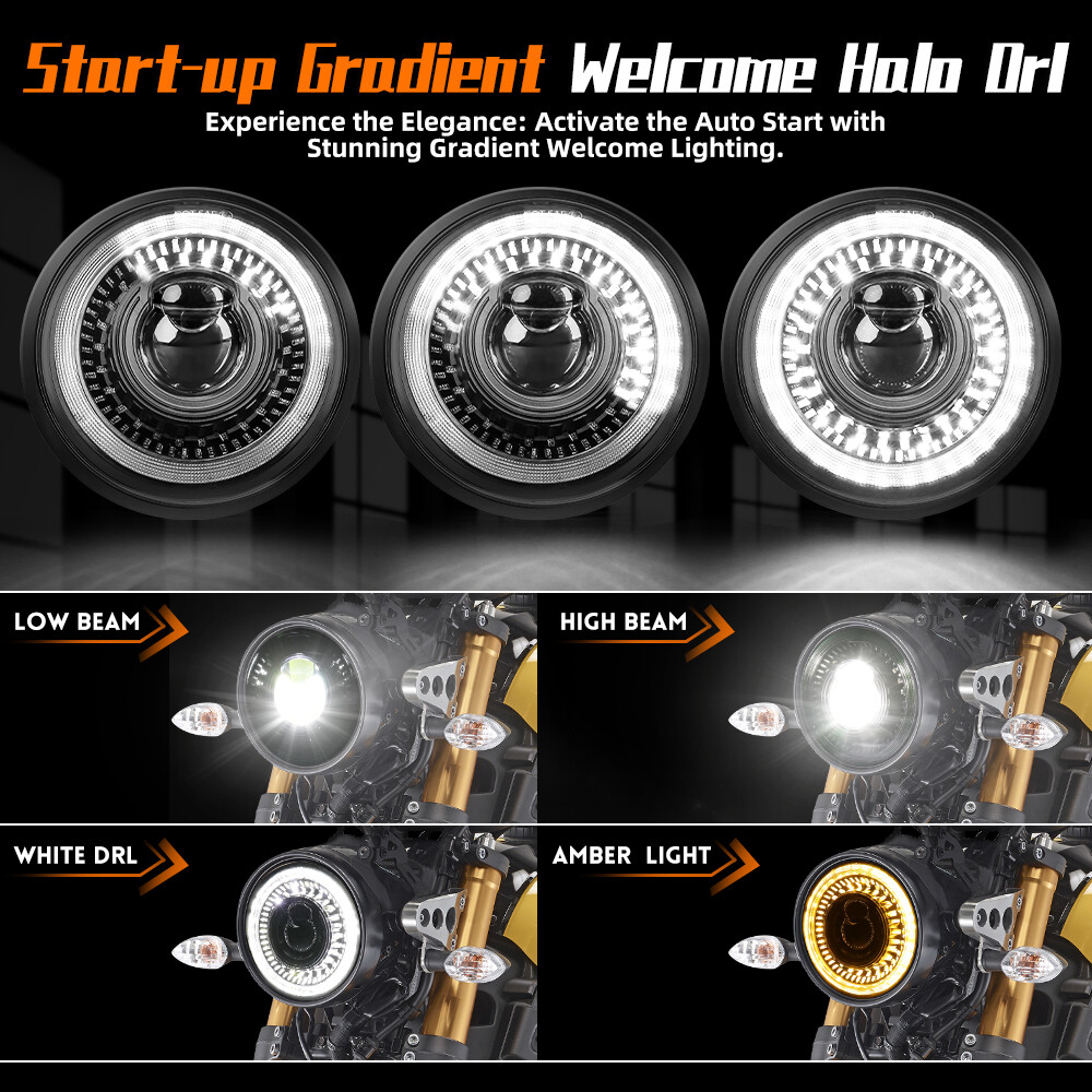 Fit 1958-1975 Chevy Bel Air 4PCS 5 3/4″ 5.75 inch LED Headlights Halo DRL H5001
