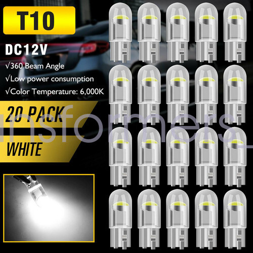20Pc White T10 194 168 W5W 2825 LED License Plate Interior Light Bulb 6000K
