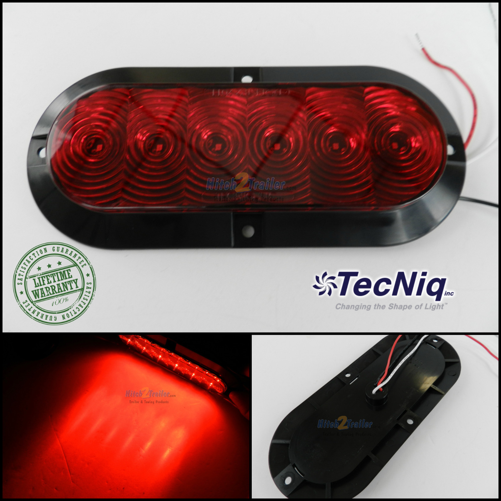 Trailer truck Red LED Surface Mount 6″ Oval Stop Turn Tail Light Sealed TECNIQ