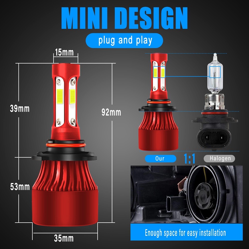 4-Side 9005 9006 Combo LED Headlight Kit High Low Beam Bulb 6000K 4800W 720000LM