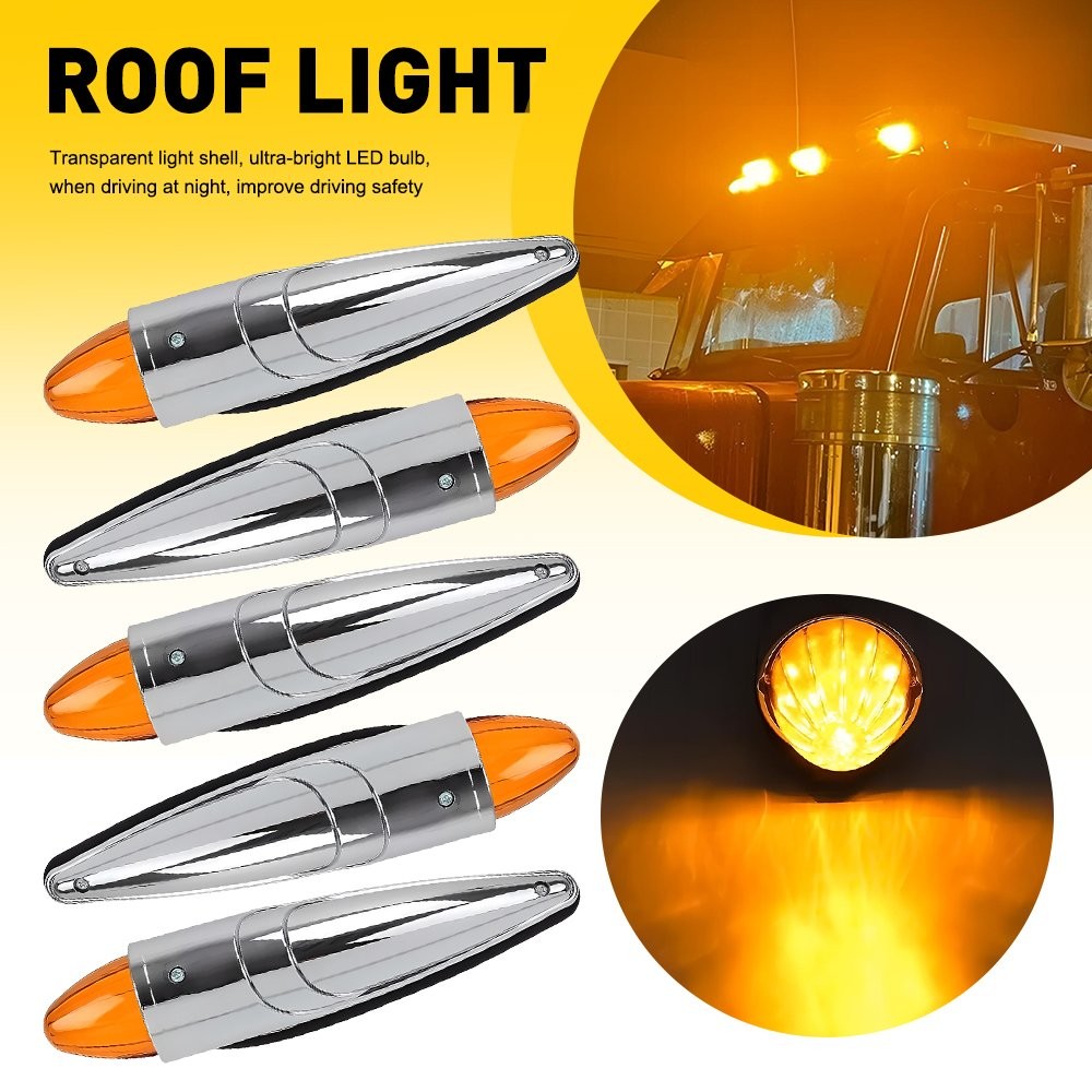 5-50X Amber Torpedo Cab Marker Lights 17-LED Truck SUV Roof Lights Top Clearance