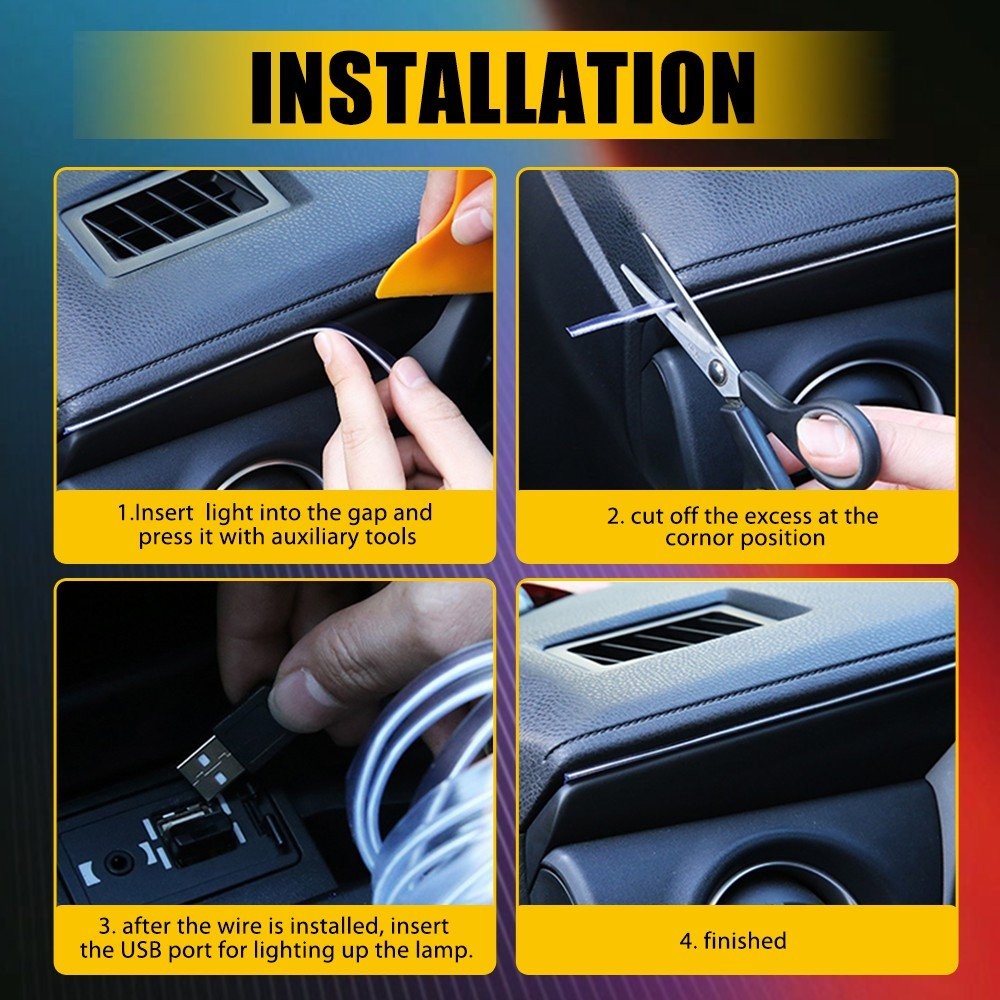 8M RGB LED Strip Light Car Interior Fiber Optic Neon Wire Atmosphere Bluetooth