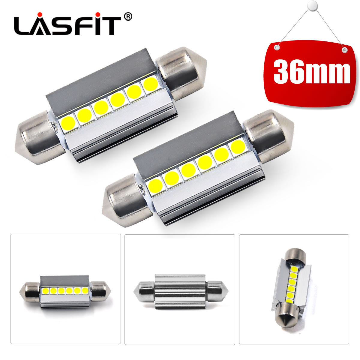 LASFIT 36MM C5W 6418 6411 6000K White LED Trunk Map Dome Roof License Light Bulb