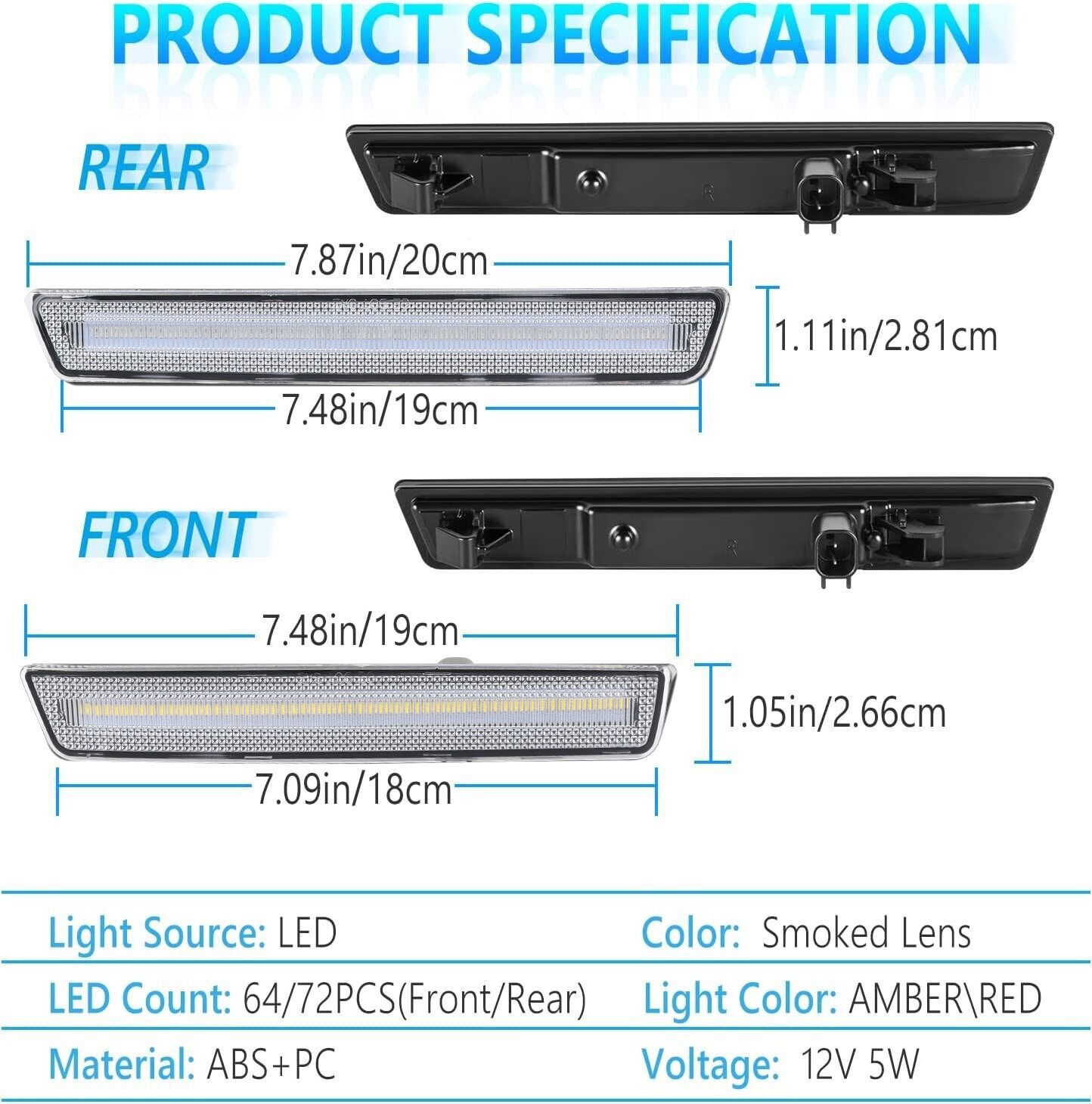 4x Clear LED Side Marker Lights For 2015-2023 Dodge Challenger R/T ScatPack SXT