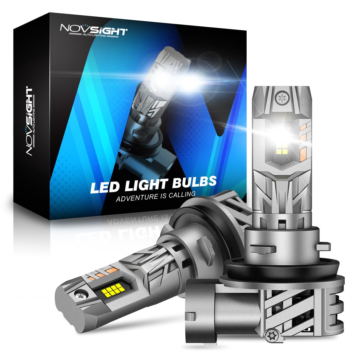 NOVSIGHT 2x H11 LED Headlight Super Bright Bulbs 6500K Kit White High Low Beam