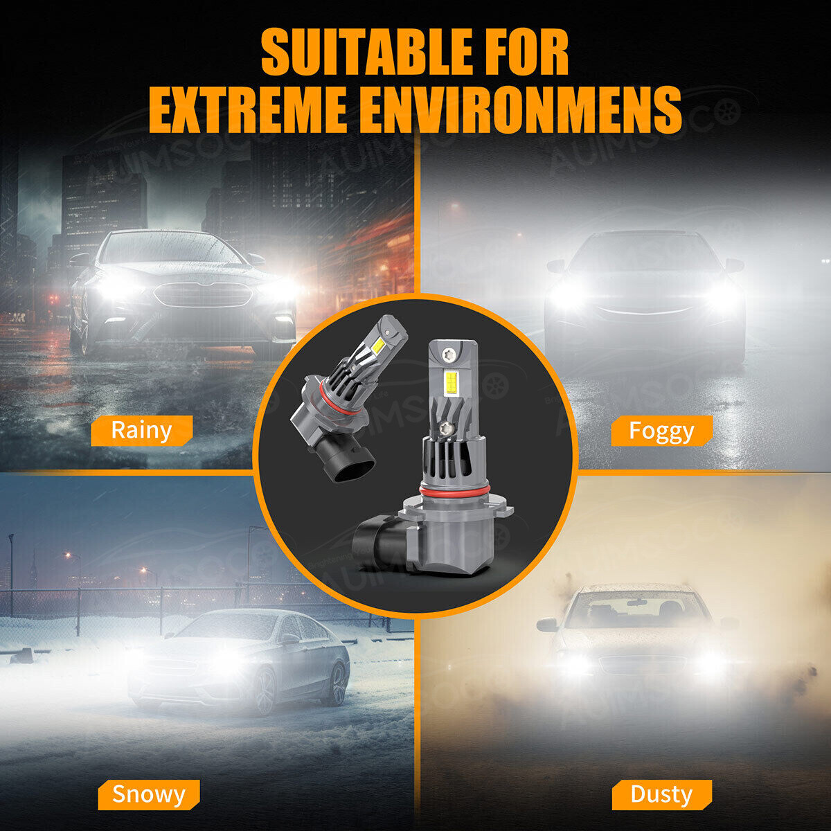 2pcs 9012 HIR2 LED Headlight Bulbs High/Low Beam White 24000LM 90W Brighter