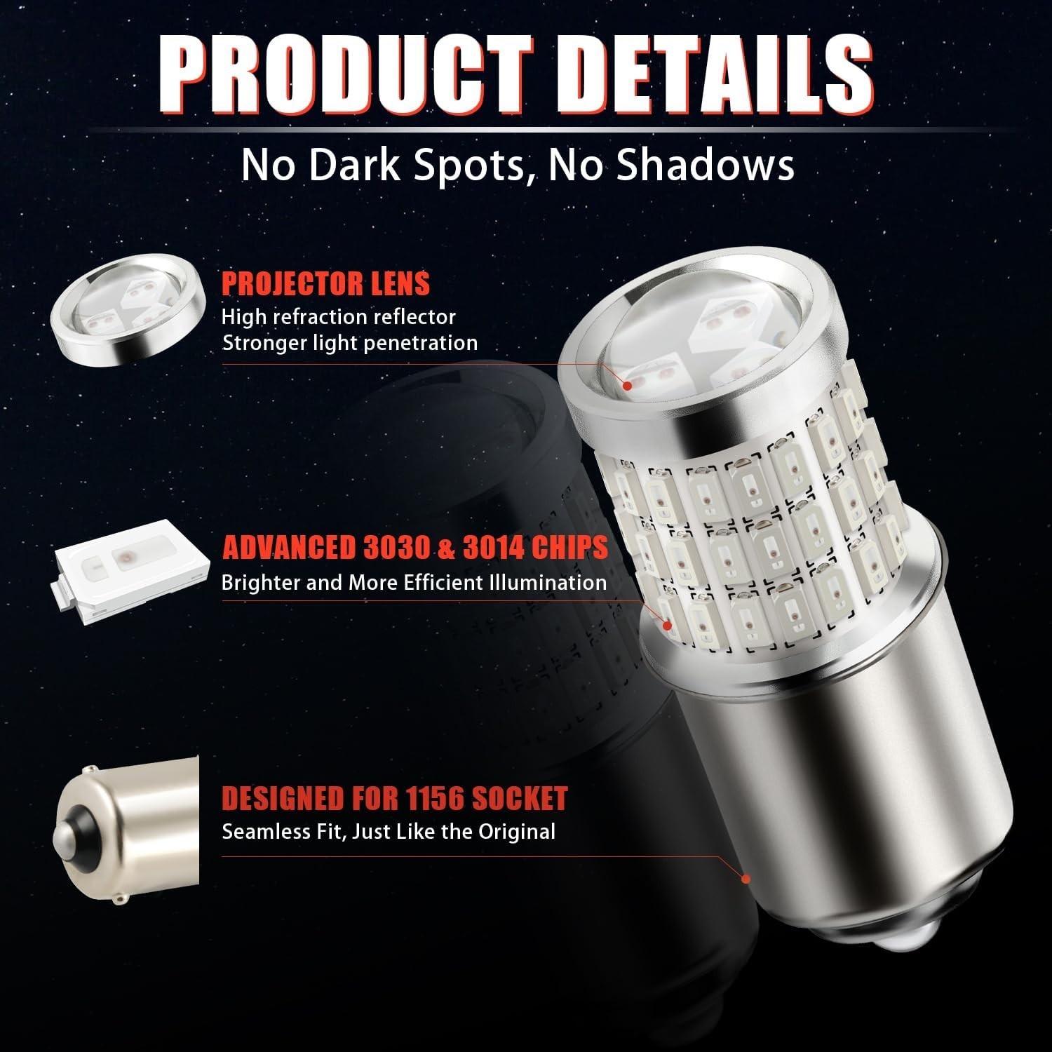 BA15S 1156 LED Red Bulbs – 300% Brighter for Safety – 2 Pack with Full Aluminum
