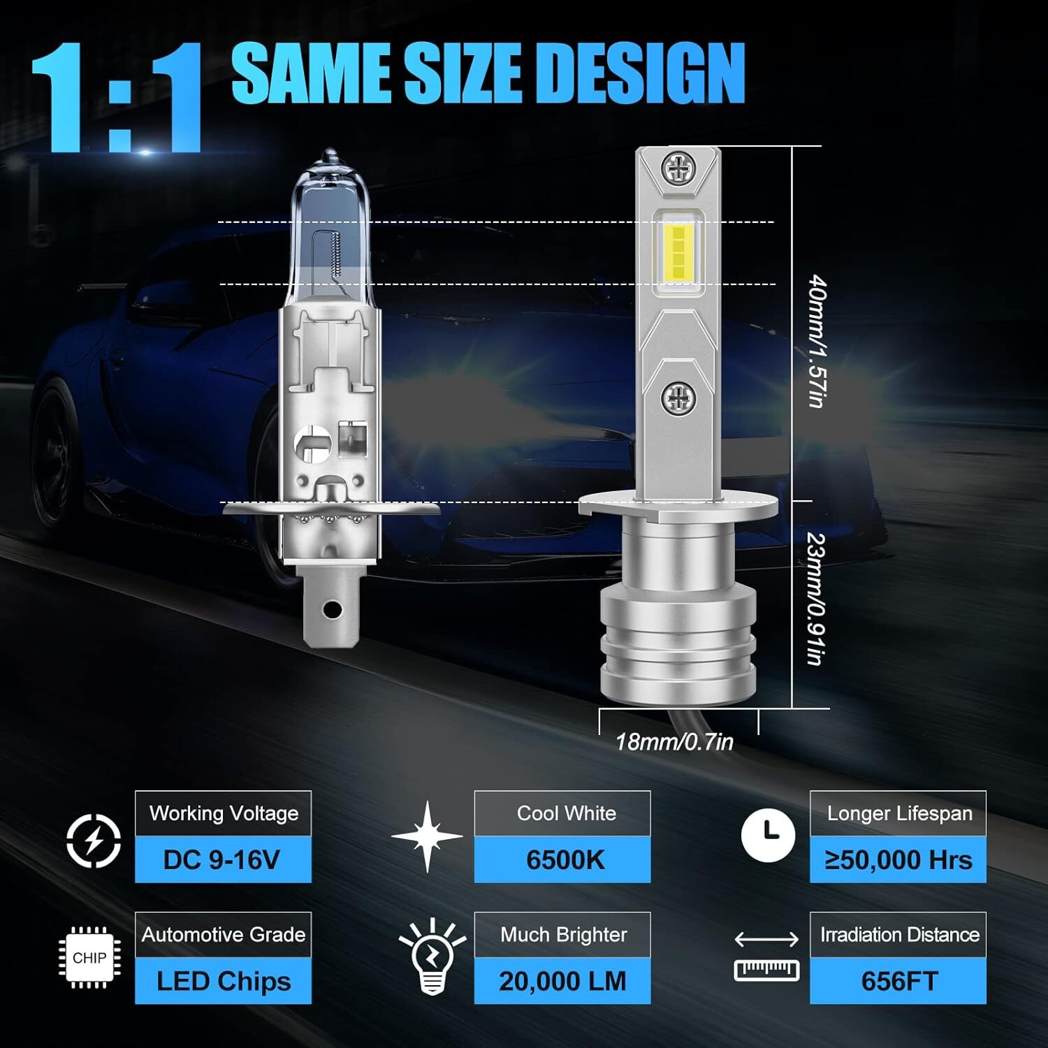 SUPAREE H1 LED Headlight Bulbs Conversion Kit High Low Beam Bright White 6500K