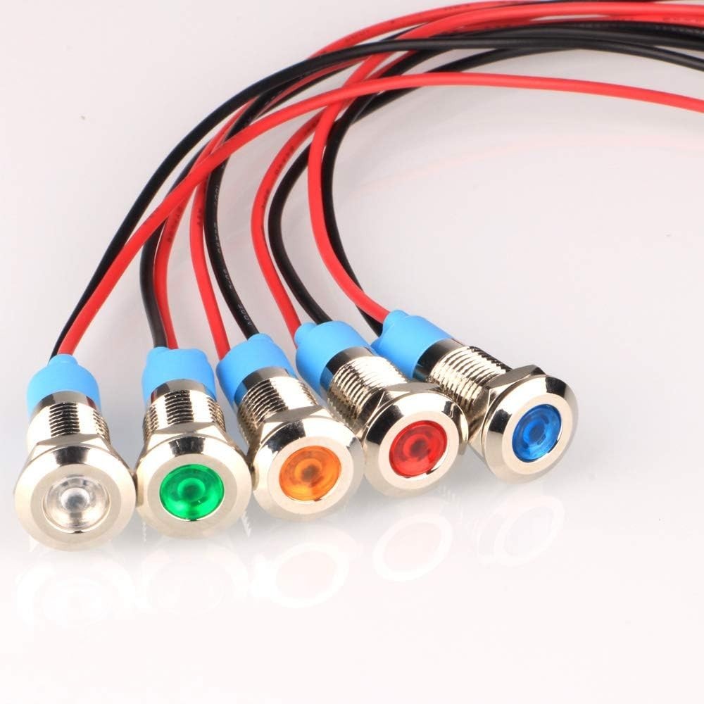 Versatile 5-Piece LED Metal Indicator Lights – Durable AC/DC 12-24V Signal Lamps