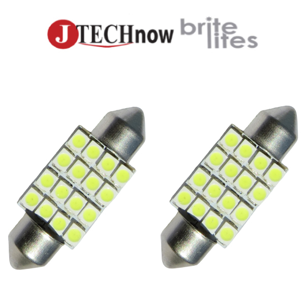 Jtech 2 x 36mm(1.42″) 16 SMD Super Bright White LED Bulb 6411 6413 6418 C5W
