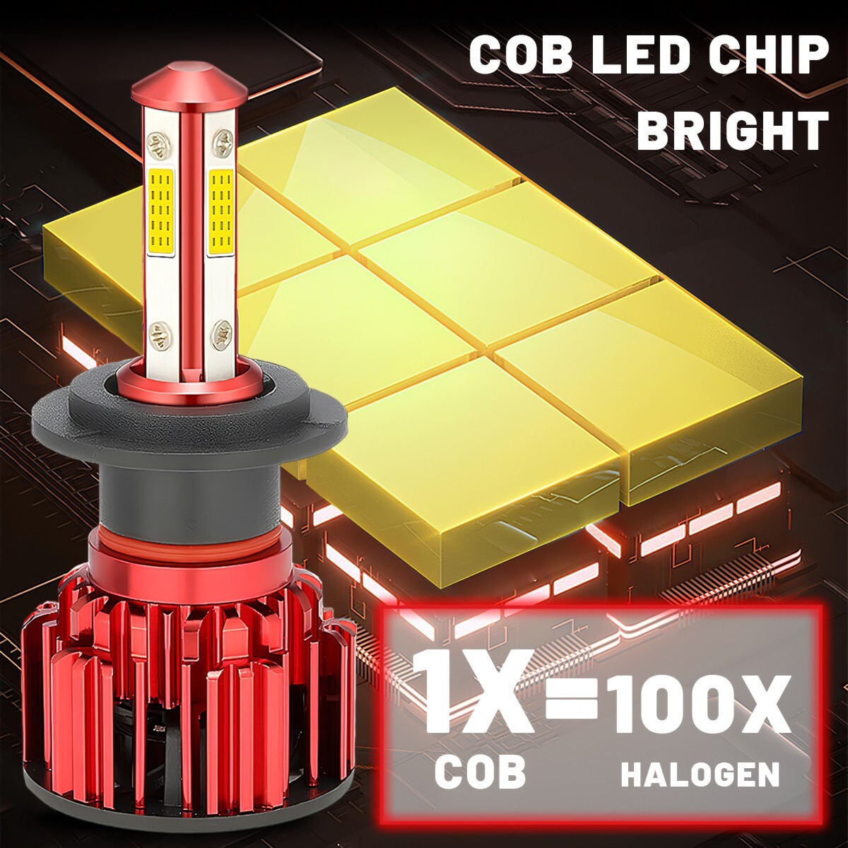 4 Sides H7 LED Headlight Bulb Kit High Low Beam 6500K White Super Bright 20000LM