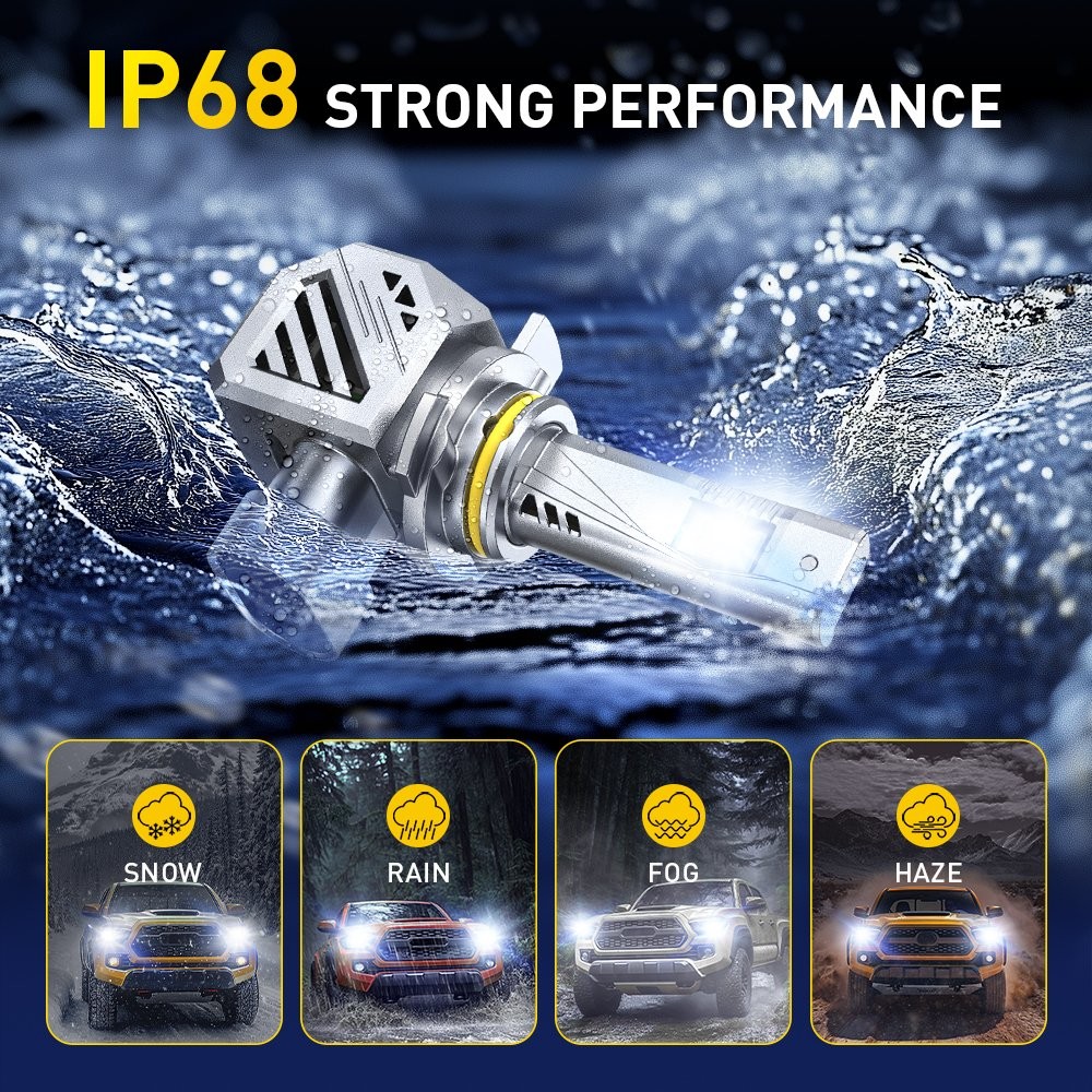 2PCS 9012 HIR2 White LED Headlight Bulbs 6500K 900% Super Bright Canbus Ready