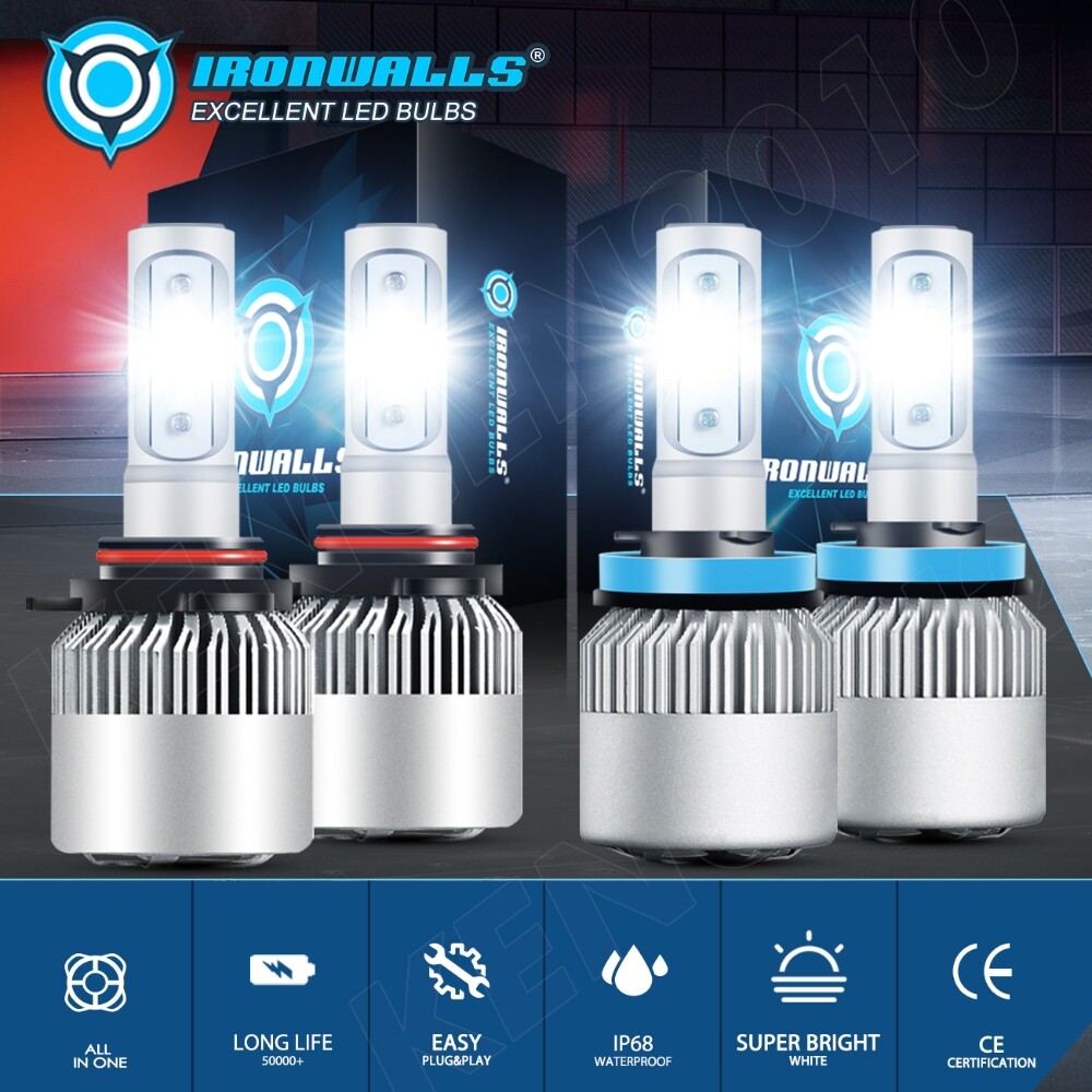 9005 H11 LED Combo Headlight Super Bright Bulbs Kit 6500K White High Low Beam 4X