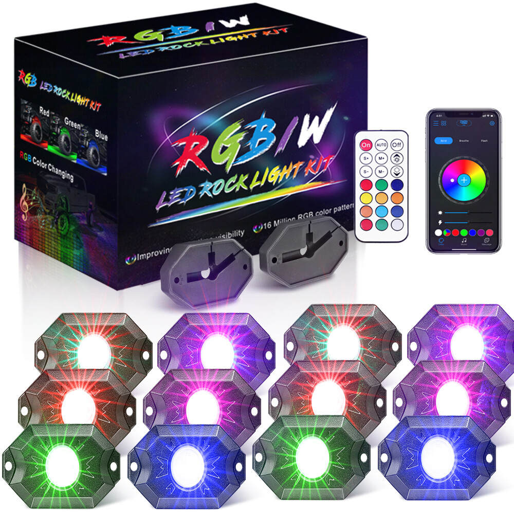 12x RGB LED Pods Rock Light Kit Underbody Glow Neon Lamp Bluetooth Music Control