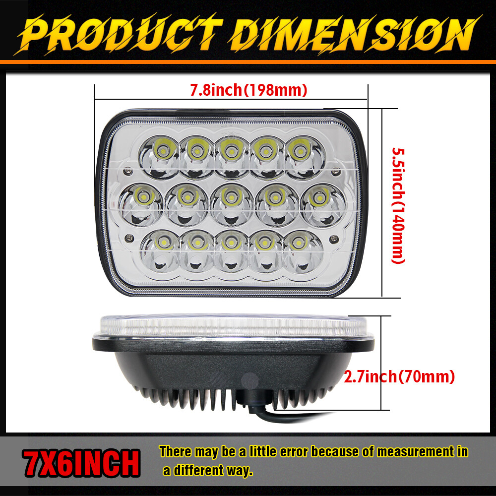For Ford E-150 E-250 E-350 H6054 Pair 7×6″ 5×7 LED Headlights Sealed beam Square