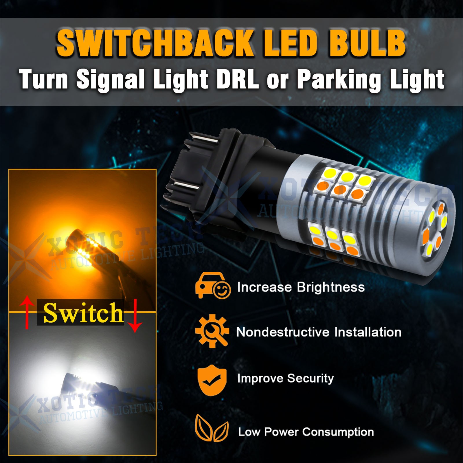 30-SMD 3157 Switchback LED Bulbs (6000K White 3000K Amber) + Load Resistor