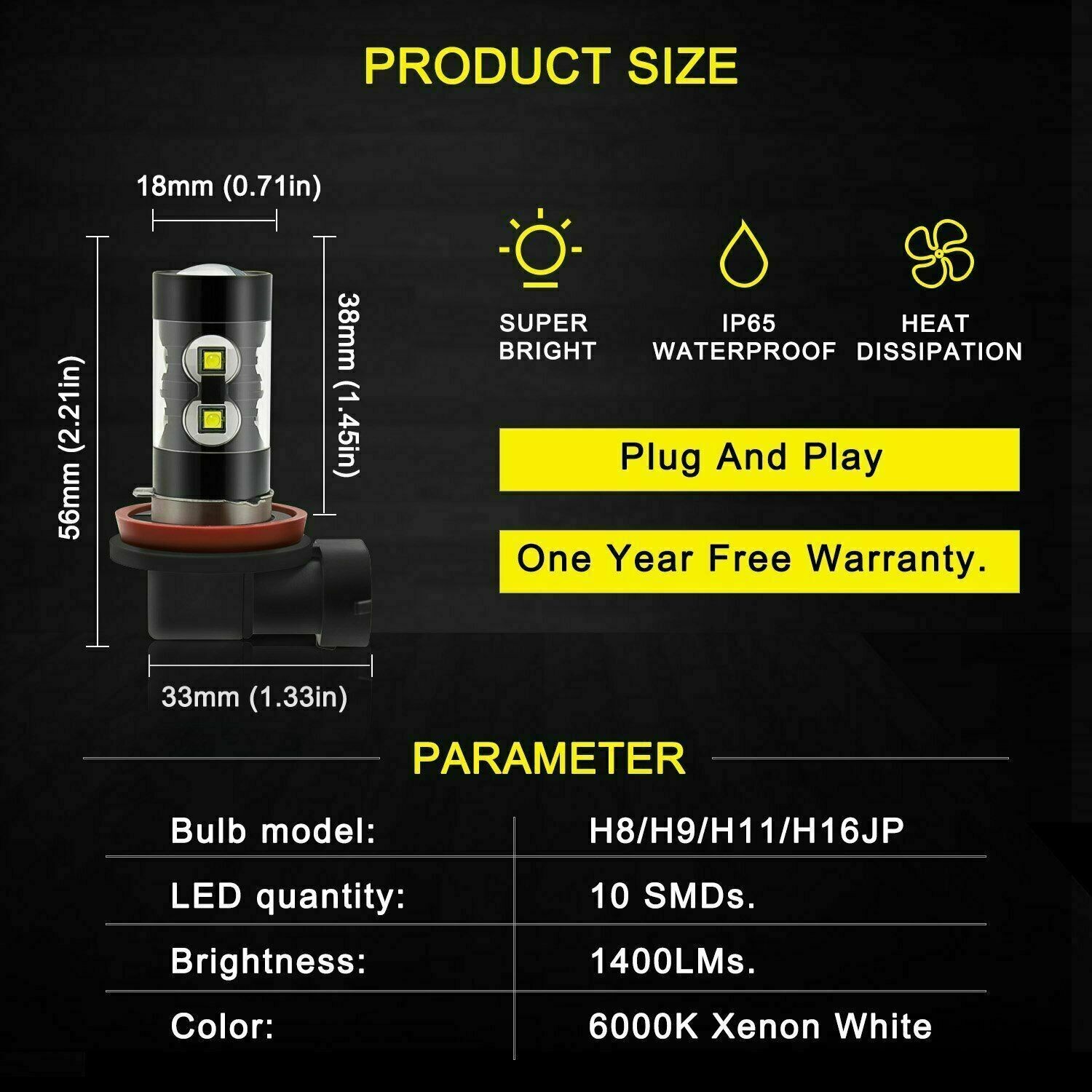 For Honda Civic 2016 2017-2019 2020 – 6x LED Headlight Hi Lo Beam + Fog Bulbs BY