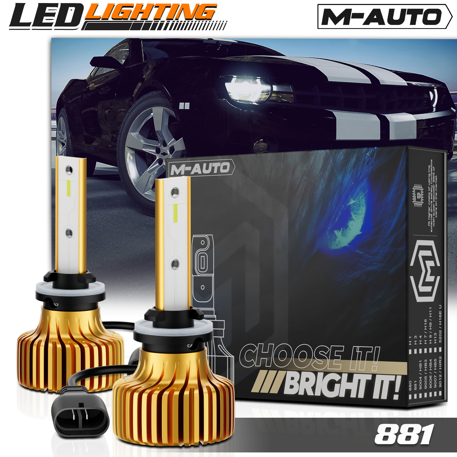 Pair H27W/2 881 6500K LED Headlight Bulb High/Low Beam Fog Lighting DRL 12V/24V