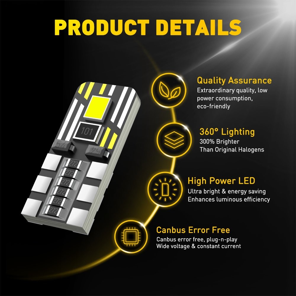 AUXITO T10 194 168 2825 W5W 2-LED License Plate Inside Map Trunk Light 200LM B*