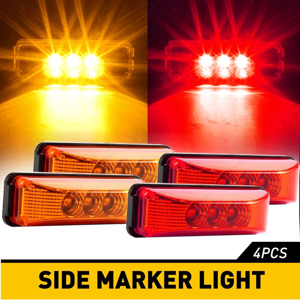 2x Amber+ 2x Red 12V 3 LED Side Marker Clearance Lights Bullet Car Truck Trailer